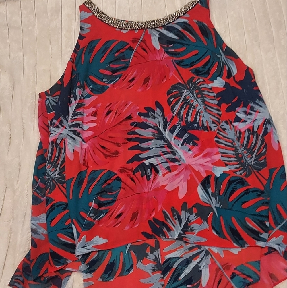 4/$18 Vibrant Tropical Sleeveless Blouse - Picture 2 of 6